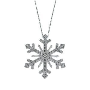 Milgrain Christmas Diamond Snowflake Pendant Necklace Sterling Silver 925 | 19"